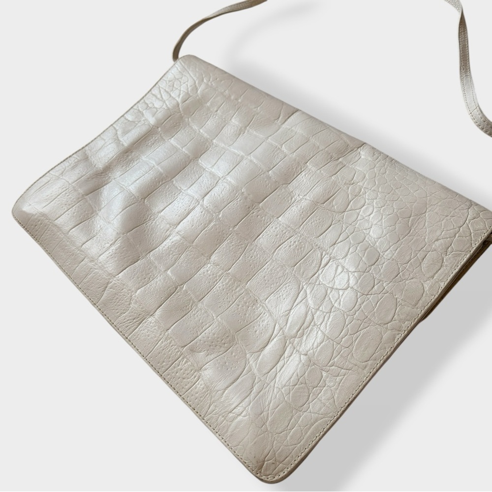 Vintage Furla Bag Envelope Croc Embossed Leather Off White Structured Purse - Picture 6 of 16